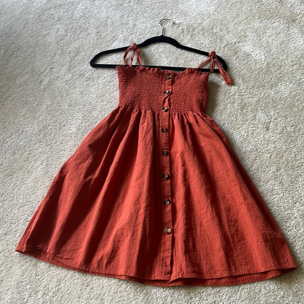 Orange Summer Dress with Tie Spaghetti Straps